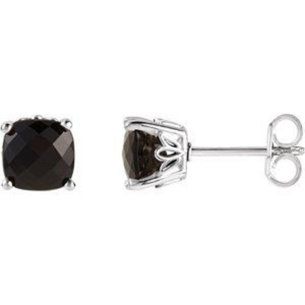 14k White 6x6 Mm Cushion Natural Black Onyx Earrings